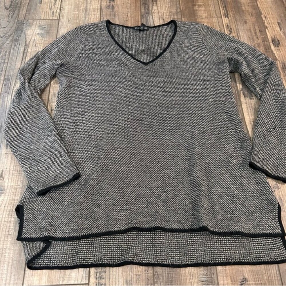 Eileen Fisher Women V-Neck Knit Pullover Long Sleeve Sweater Wool/Linen Blend S